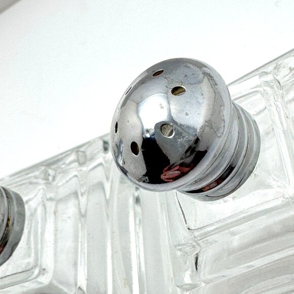 Vintage Irice Pyramid Glass Salt & Pepper Shaker Silver Chrome Tops - Picture 6 of 7